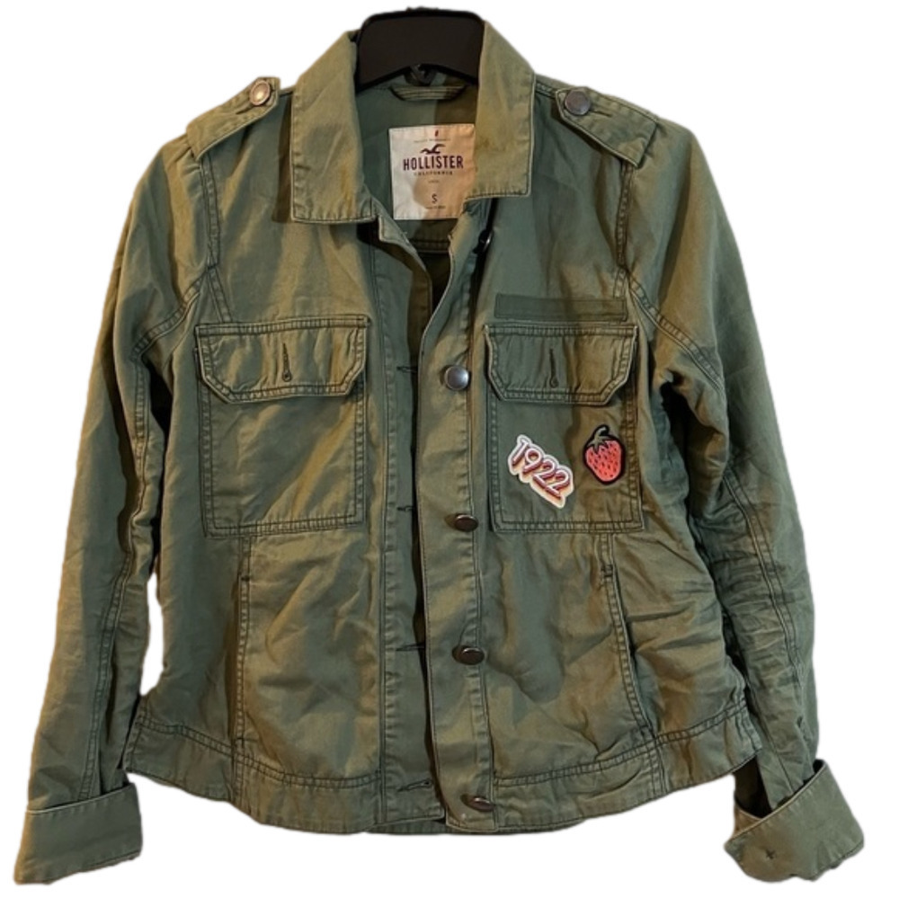 𝅺hollister Olive Military Patch Shirt Jacket Small